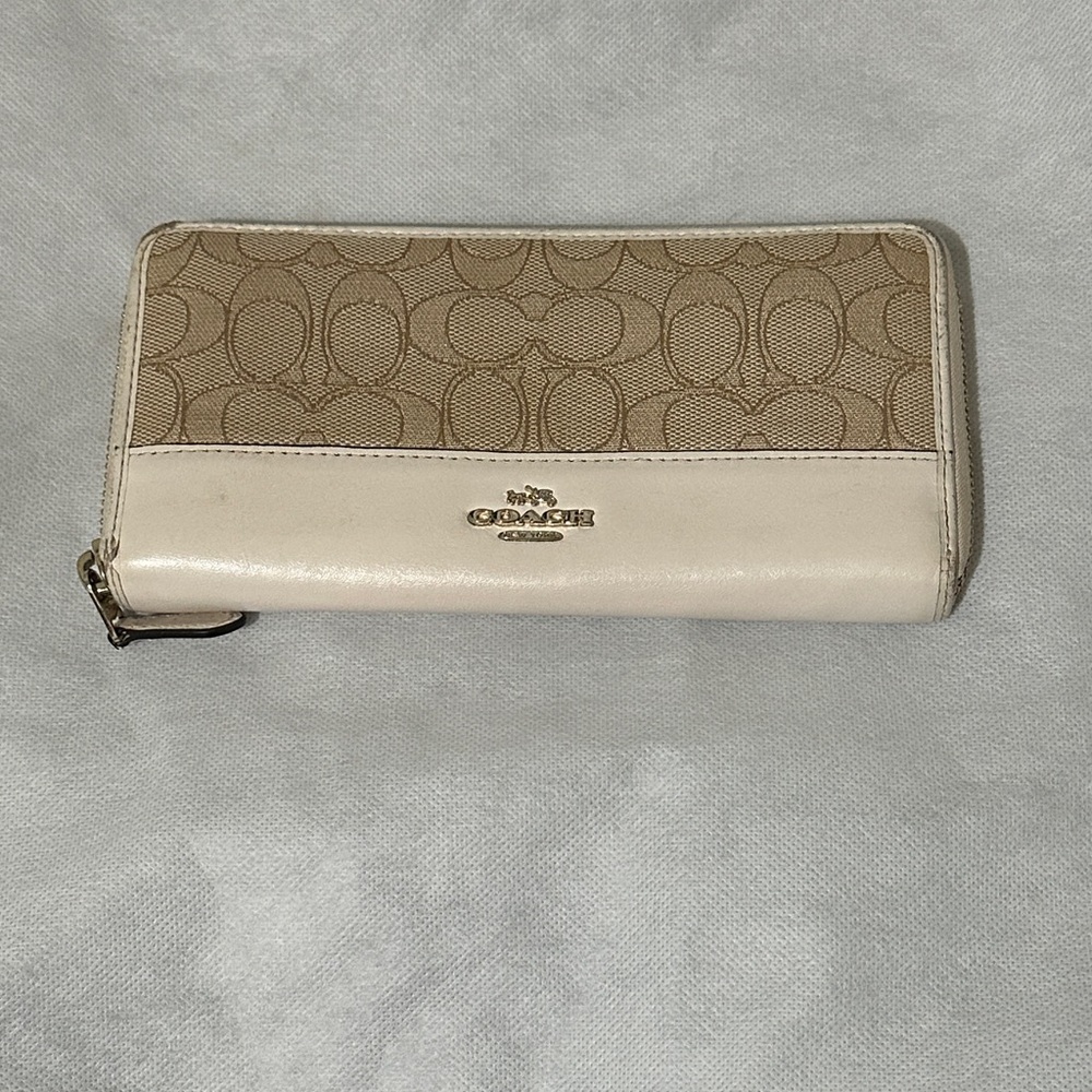 Coach Tan and Cream Zip Wallet